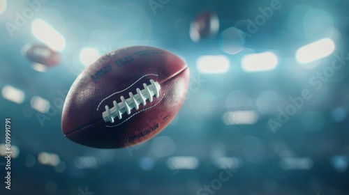 Closeup of a football in mid air during a game