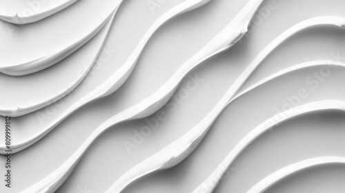 A collection of white toothbrushes aligned vertically on a white, rippled surface
