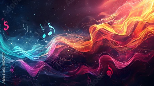 A background depicting the essence of music through abstract doodles and shapes, with lines flowing like notes and colors representing sound waves