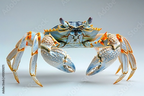 Blue crab on a white background, close-up, macro