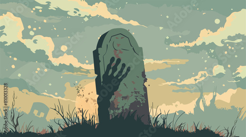 Illustration of gravestone with Zombie Hand business