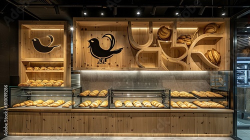  A bakery filled with an array of pastries displayed in a glass case adjacent to a wall of shelves