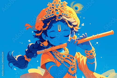 A cute illustration of the adorable lord krishna playing flute