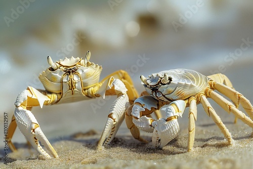 Two sea crabs on the sand, Shallow depth of field