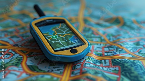 A cell phone placed on a map, suitable for travel concept