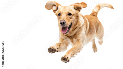 Dog in motion, playing, running isolated on white background