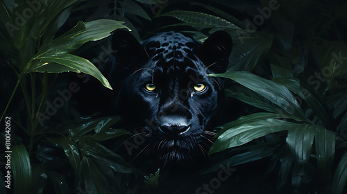 A stealthy panther prowling through the dense undergrowth of the jungle.
