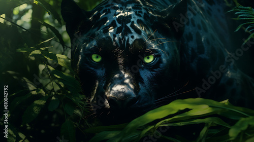 A stealthy panther prowling through the dense undergrowth of the jungle.