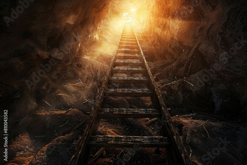 A ladder going up into a dark cave. Perfect for adventure or mystery themes