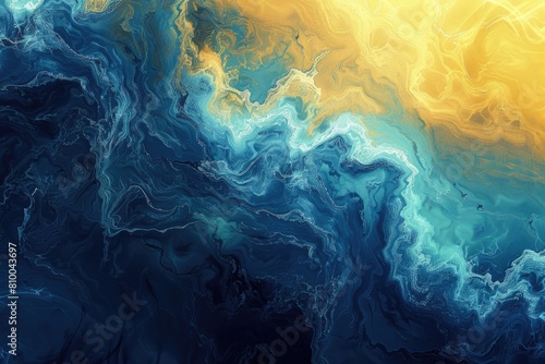 Detailed view of a blue and yellow painting. Suitable for art and design projects