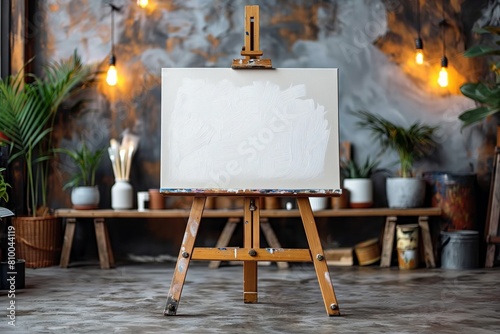 Empty canvas on easel in artist's studio
