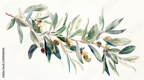 A detailed painting of a branch with olives, suitable for culinary or nature themes