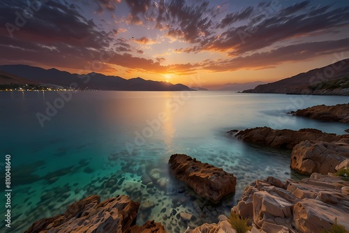 Amazing sunset at Mirabello Bay on Crete, Greece 