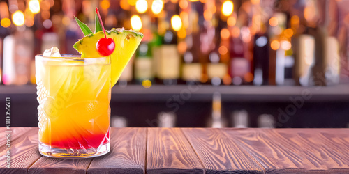 Cocktail Mai Tai, im Hintergrund eine Bar 