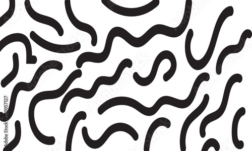 Black squiggle seamless vector pattern. Black color squiggly lines Vector isolated on transparent background. Cool, fun, creative, abstract wavy lines. Simple, minimal, repeat backdrop texture. EPS 10