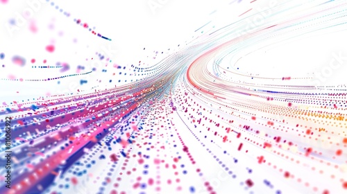 Abstract vector illustration of data flow with binary code and colorful lines on a white background, in the style of AI technology concept