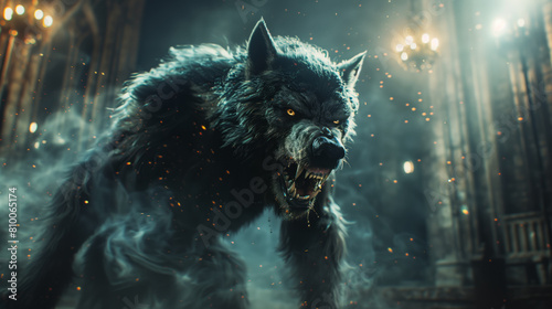 A dramatic scene of a werewolf battling against vampire adversaries, Halloween Wallpaper