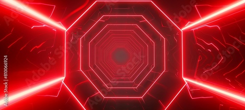 red glow of hexagonal tunnel loop. Seamless 4K animation. Abstract motion screen background with animated outline. 