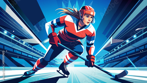 Dynamic Female Ice Hockey Player in Action on the Rink