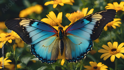 photo multi colored butterfly on yellow flower close up beauty