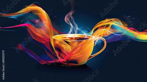 Vibrant colors setting off a steamy mug of coffee