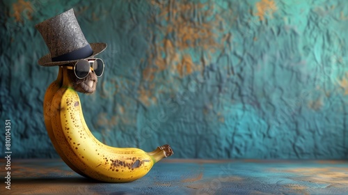 Sophisticated Banana in Shades and Top Hat, Left Side Reserved for Text