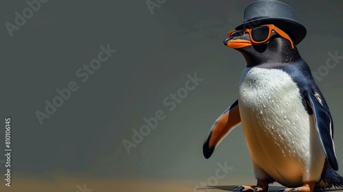 Stylish Penguin in Shades and Bowler Hat, Left Side Reserved for Text
