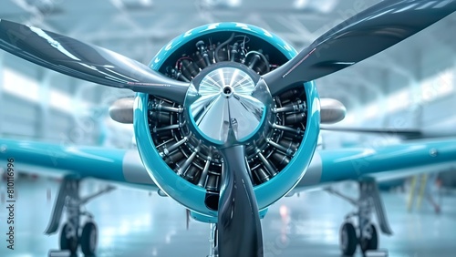 Closeup image of airplane propeller for aviation articles or engine mechanics. Concept Aviation, Aircraft Engineering, Propeller Detail, Aerospace Technology, Mechanical Components