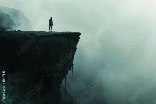 Silhouette of a Person on Cliff Edge Symbolizing Fear of Heights and Danger