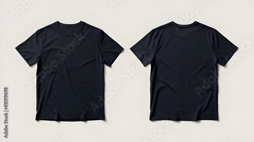 Blank T-Shirt color black template front and back view. blank t-shirt template. Blank tshirt set, for your mockup design to be printed, isolated on a white background