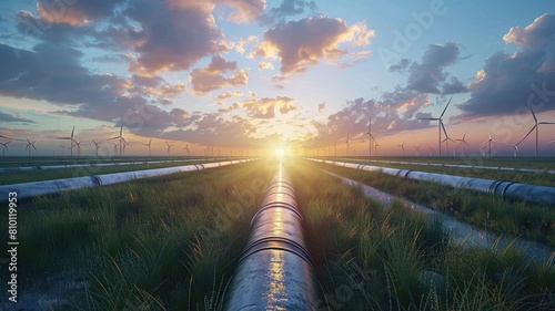 wind turbines installed in a hydrogen pipeline