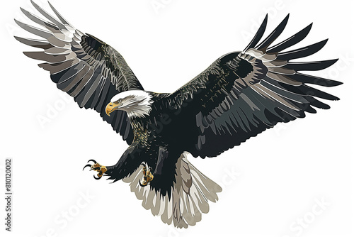 Vector Illustration: Full-Body Eagle with White Head and Yellow Beak