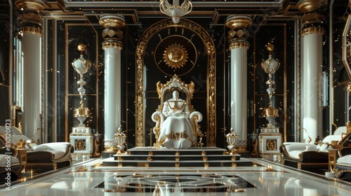 A Regal Throne Room with a Radiant Monarch Exuding Power and Prestige