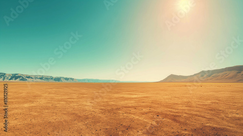 Bright sun over vast desert landscape