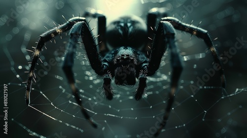 Menacing spider on web in dark ambiance