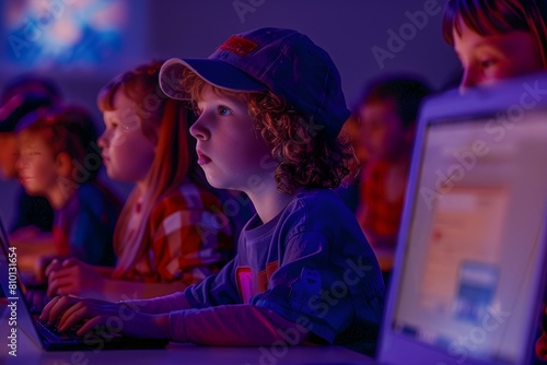 Młodzi ludzie przed ekranem komputera grają w gry komputerowe