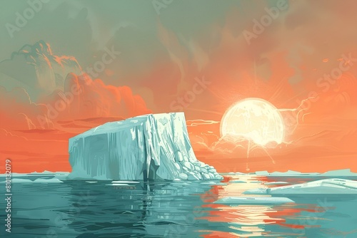 Zachód słońca nad lodowcem w arktycznym krajobrazie