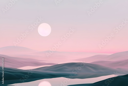 Spokojny wschód księżyca nad pastelowymi wzgórzami