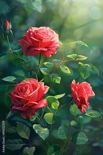 Karminowa róża w letnim ogrodzie