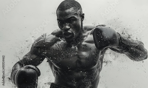 Boxing concept. Young african american man in boxing gloves fighting.