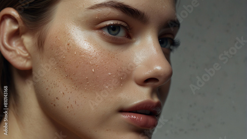Generative Ai, salon advertisement beautiful female face using cosmetology treatment product cream scrub mask