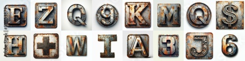 Meatal grange and rusty Lettering Typeface. AI generated illustration