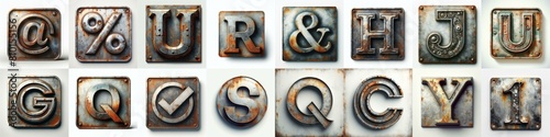 Meatal grange and rusty Lettering Typeface. AI generated illustration