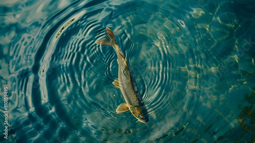 Lone Fish Swimming Gracefully in a Crystal Clear Mountain Lake During Early Morning. AI.