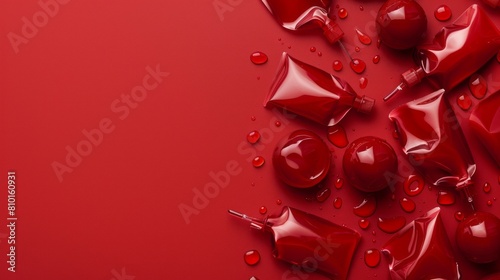 blood pack transfusion background concept, with copy space. top view
