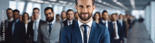 confident businessman leading a group of professionals