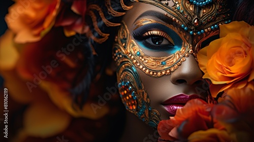 Ornate Venetian Mask with Flowers