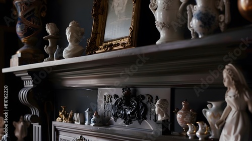  collection of delicate porcelain figurines and ornate vases adorn the mantelpiece and shelves