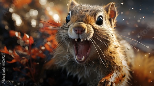 Closeup of a curious squirrel with an open mouth