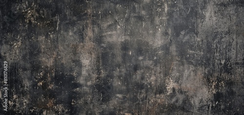 Aged and weathered black grunge textured background with distressed, vintage, and old elements, creating an abstract and rough surface with a monochrome, metallic, and urban feel